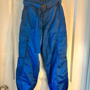 Urban Outfitters Teal Satin Cargo Joggers with Utility Belt, size Small
